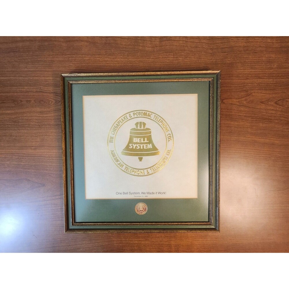 Vintage 1983 Custom Framed C&P Telephone Embossed Print & Bell Atlantic Coin